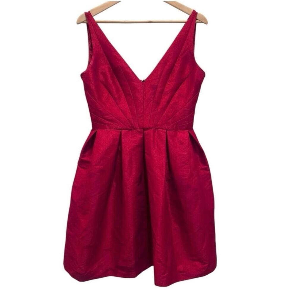 Z Spoke by Zac Posen Red Fit & Flare Dress Size 8 Satin V Neck Designer Cocktail - Picture 9 of 13